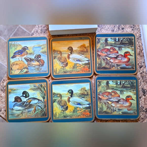 Vintage Pimpernel Corked Back Coasters 6-pack Waterfowl Birds from England - Picture 1 of 6